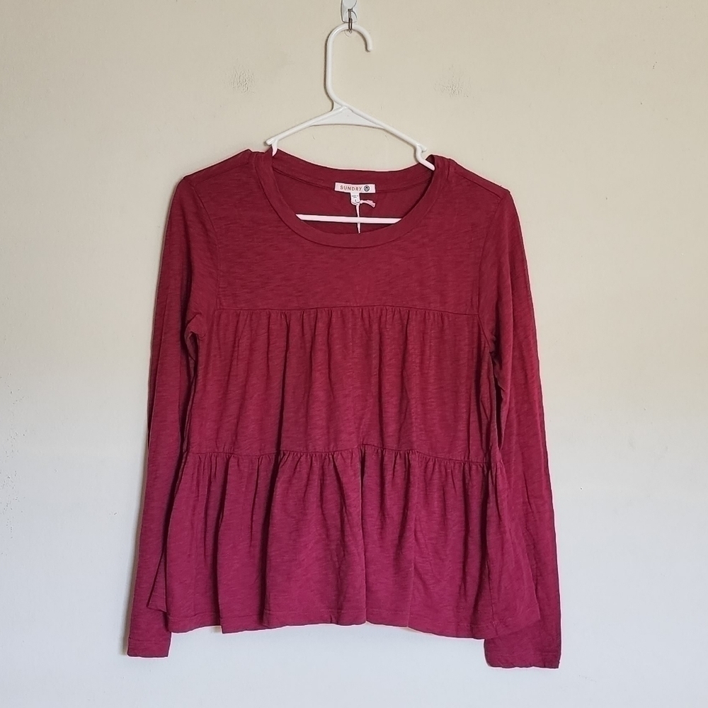 Sundry Long Sleeve Peplum Top in Burgundy size 1 (Small/4-6)